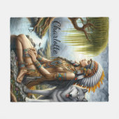 Rustige Indiase vrouw met wolf bij de rivier Fleece Deken (Voorkant (Horizontaal))