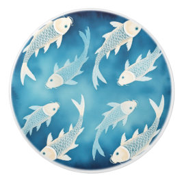 Rustige Indigo Koi Design Elegante Waterverf Knop