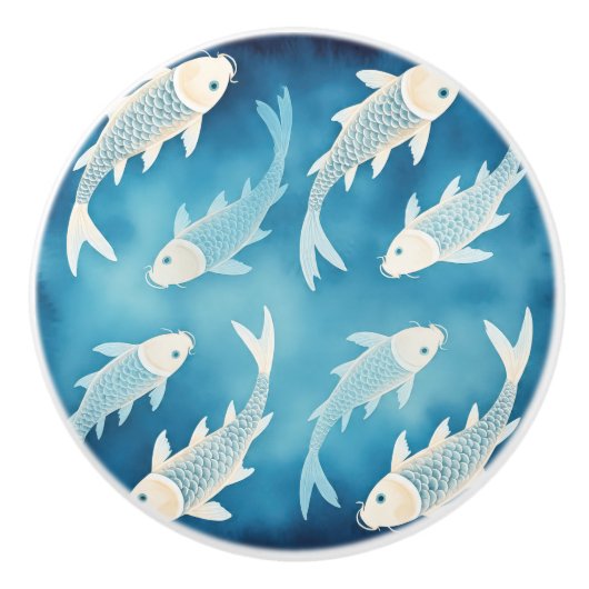 Rustige Indigo Koi Design Elegante Waterverf Knop (Voorkant)