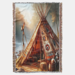 Rustige inheemse Indiase tipi bij een serene rivie Deken