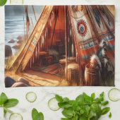 Rustige inheemse Indiase tipi bij een serene rivie Theedoek (Gevouwen)