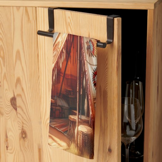 Rustige inheemse Indiase tipi bij een serene rivie Theedoek (Derde Gevouwen)