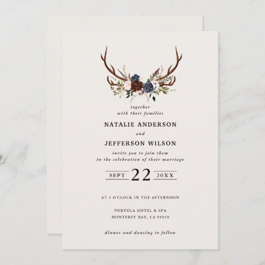 Rustige initialen met florale en geweien bruiloft (Voorkant / Achterkant)