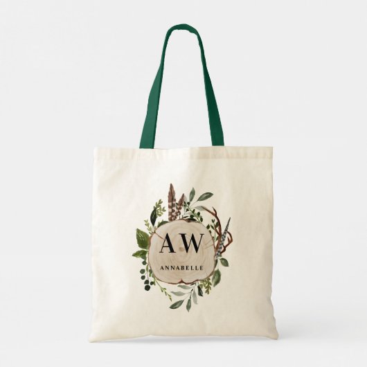 Rustige initialen monogram botanische script  tote bag (Achterkant)