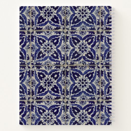 Rustige Italiaanse Azulejo Blue White Geometric Re Notitieboek (Achterkant)