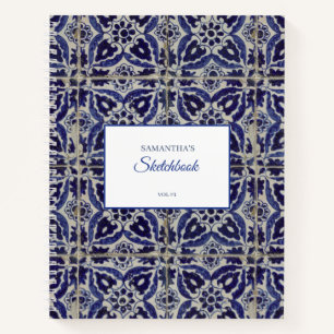 Rustige Italiaanse Azulejo Blue White Geometric Sk Notitieboek