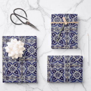 Rustige Italiaanse tegels Azulejo Blue White Geome Inpakpapier Vel