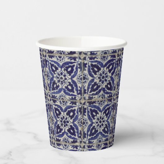 Rustige Italiaanse tegels Azulejo Blue White Geome Papieren Bekers (Links)