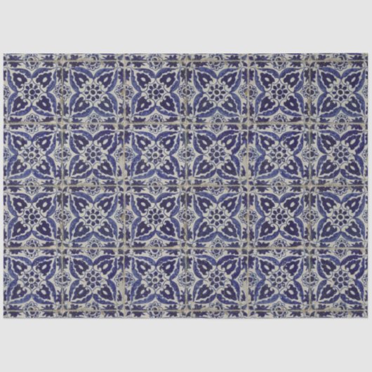 Rustige Italiaanse tegels Azulejo Blue White Geome Tissuepapier (Voorkant)