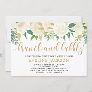 Rustige ivoor floraal goud glitter brunch en bubbl kaart