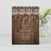 Rustige Ivory Lace Sparkle Lights Barn Wood | Kaart (Staand voorkant)