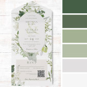 Rustige Ivy Ferns & Greenery White QR Code All In One Uitnodiging