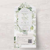 Rustige Ivy Ferns & Greenery White QR Code All In One Uitnodiging (Binnen)