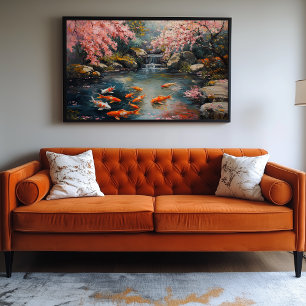 Rustige Japanse Tuin met Koi Pond Canvas Afdruk