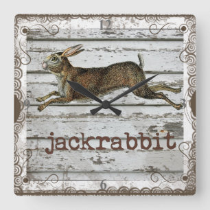 Rustige  jaskrabbit Hare Drawing White Wood Vierkante Klok