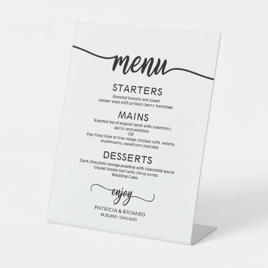 Rustige kalligrafie van het menu Weddenschap Reclamebord Met Voetstuk (Voorkant)