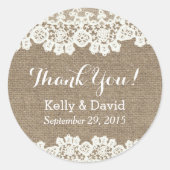 Rustige kant en burlap-avor ronde sticker (Voorkant)