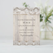 Rustige kant en houten bruiloft sparen de datum save the date (Staand voorkant)