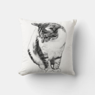 Rustige kat die naar beneden kijkt Ink Art Pillow Kussen