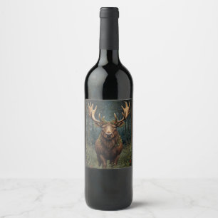 Rustige Kerst eland hert boho bos bosland Wijn Etiket