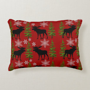 Rustige Kerst Eland Rood en Zwart Accent Kussen