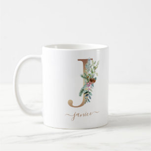 Rustige kerst Holly Red Berries Gold Monogram J Koffiemok