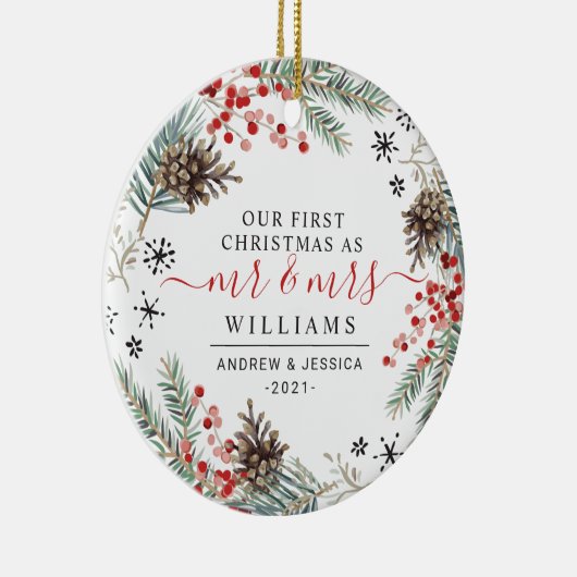 Rustige kerst | Mr. & Mrs Photo Ceramic Keramisch Ornament (Rechts)