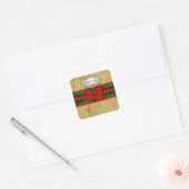 Rustige kerst, rood en groen lint vierkante sticker (Envelop)