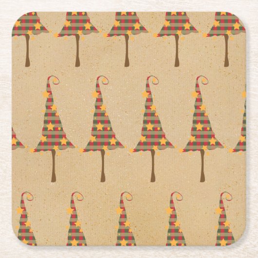 Rustige kerstbomen vierkante kartonnen onderzetter (Voorkant)