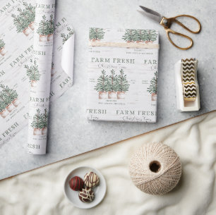 Rustige kerstboom Boerderij Label Holiday Cadeaupapier