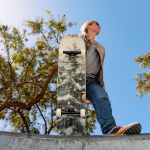 Rustige Kerstboom in de Winter Sneeuw Rode Vogels Skateboard