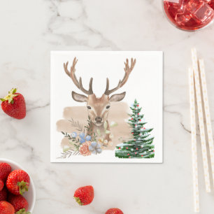 Rustige Kerstboom met Bruin-Beige Waterverf Servet