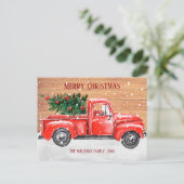 Rustige kerstboom  Rode vrachtwagen naam Feestdagenkaart (Staand voorkant)