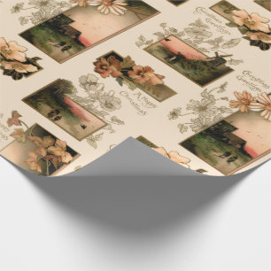 Rustige kerstdorpen met bloemen cadeaupapier