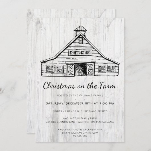 Rustige kerstfeestdag met landschuur kaart (Voorkant / Achterkant)