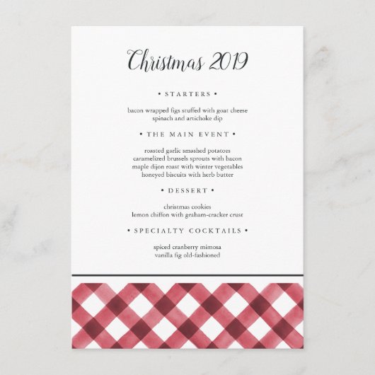 Rustige kerstfeestdag, rood en wit menu (Voorkant)