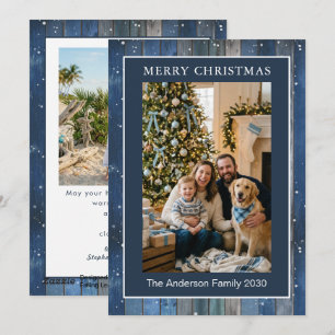 Rustige kerstkaart met foto van kerstkaart in Navy