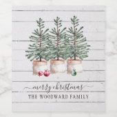 Rustige kerstkerst met bomen wijn etiket (Enkel label)