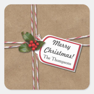 Rustige kerstkraft paper Holly Merry Kerstmis Vierkante Sticker