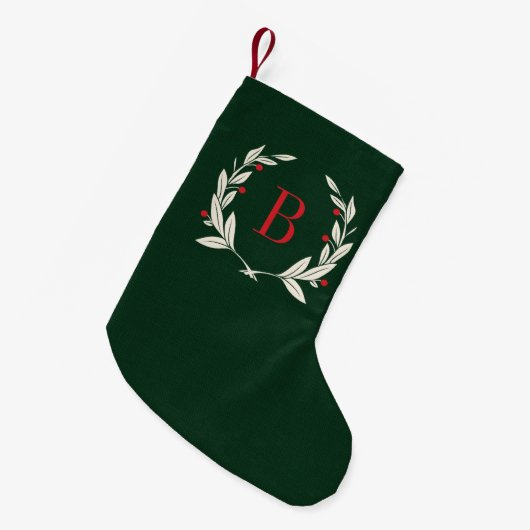 Rustige kerstLaurel Wreath Monogram Kleine Kerstsok (Voorkant (Hangend))