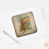 Rustige kerstman met kinderen op raam vierkante sticker (Envelop)