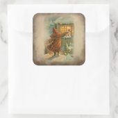 Rustige kerstman met kinderen op raam vierkante sticker (Tas)