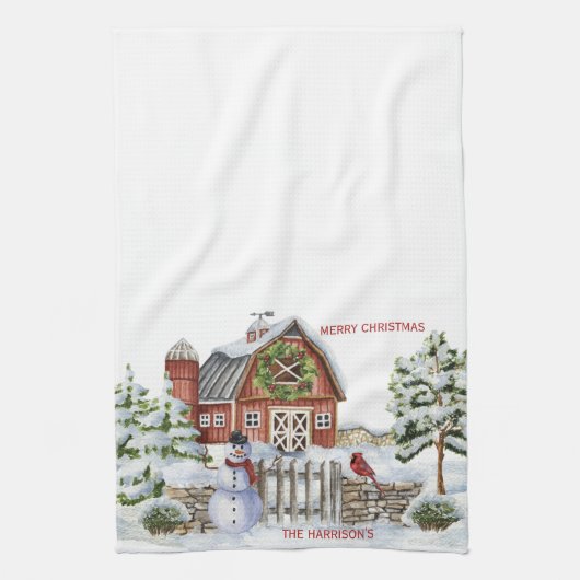 Rustige kerstman, Scene Snowman, sneeuw, vogel Theedoek (Verticaal)