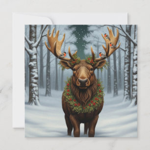 Rustige Kerstmis eland winter bosland bos Feestdagenkaart