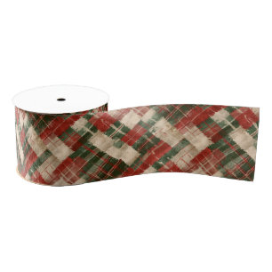 Rustige Kerstmis Rood Groen en Crème Tartan Grosgrain Lint