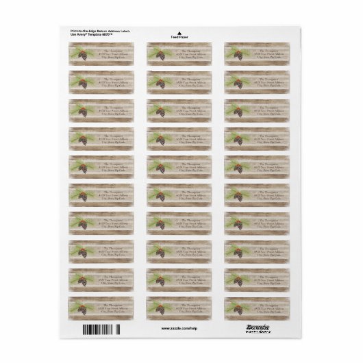 Rustige kerstpine Branch & Berries Woodgrain Etiket (Full Sheet)
