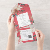 Rustige kerstpine rode QR-code All In One Uitnodiging (Afscheurbaar)
