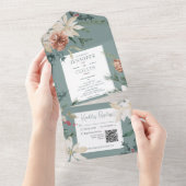 Rustige kerstpine Sage Green QR-code All In One Uitnodiging (Afscheurbaar)
