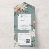 Rustige kerstpine Sage Green QR-code All In One Uitnodiging (Binnen)