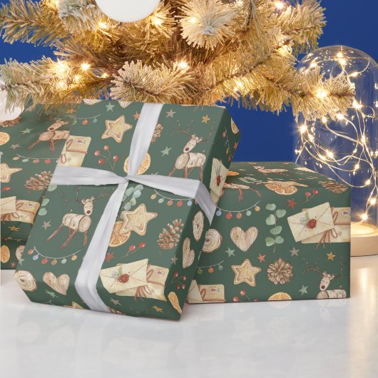 Rustige kerstrenrendierfeestelijke Waterverf Cadeaupapier (Feestdagen)